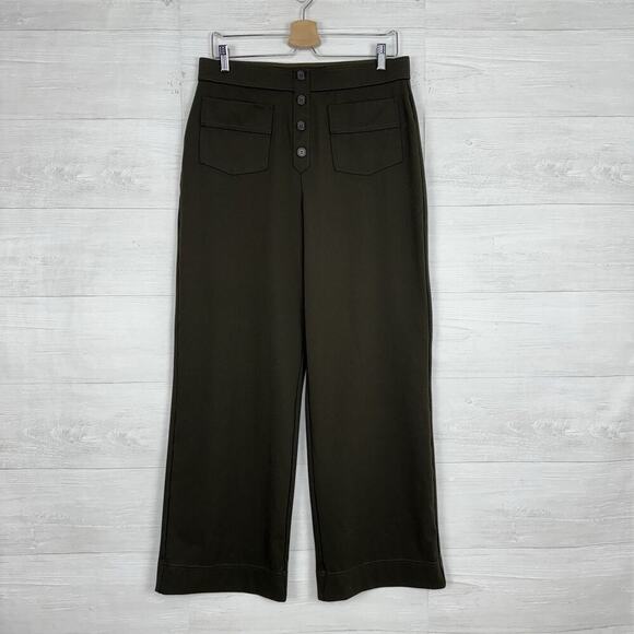 Halara High Waisted Straight Leg Casual Pants Size L Olive Green Stretch Pockets - Picture 15 of 16